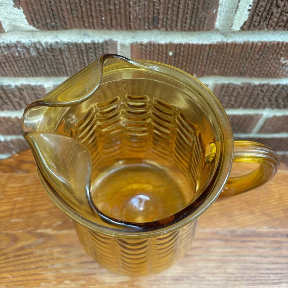 Vintage Libbey Glass Drape Honey Gold Amber Pitcher
